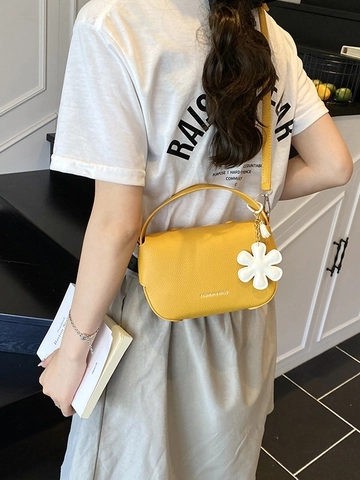 Bolso Bandolera de Moda para Mujer de Cuero PU con Patrón de Lichi Bolso Cuadrado Pequeño de Mano Estilo Coreano con Colgante de Margarita