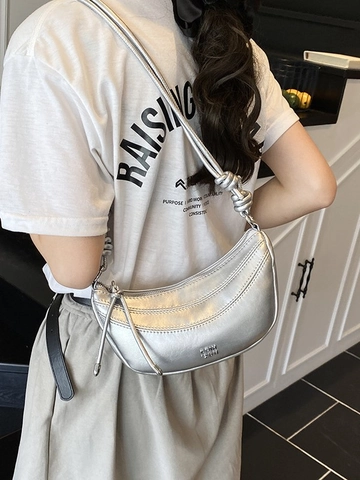 Borsa a Spalla da Donna Trendy in Pelle PU a Mezzaluna Minimalista Sottobraccio Tracolla Con Tracolla a Nodo Moda Quotidiana
