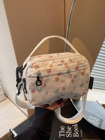 Damen Umhängetasche Mit Blumenmuster Und Spitze Kleine Quadratische Schultertasche Mit Breitem Gurt Modische Stofftasche