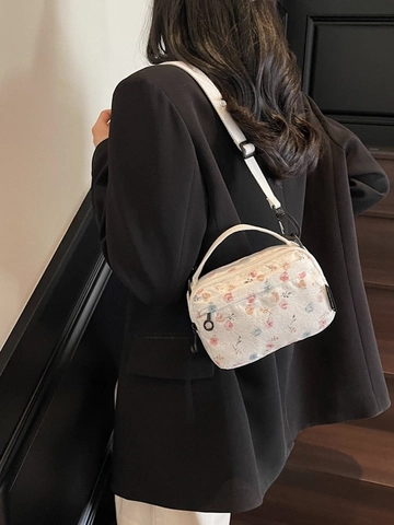 Damen Umhängetasche Mit Blumenmuster Und Spitze Kleine Quadratische Schultertasche Mit Breitem Gurt Modische Stofftasche
