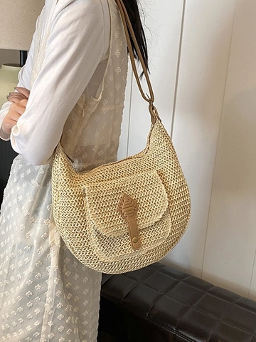 Borsa a Spalla a Mezzaluna in Paglia Intrecciata Bohemien da Donna Fatta a Mano Vacanze al Mare Borsa Hobo Con Tracolla Regolabile