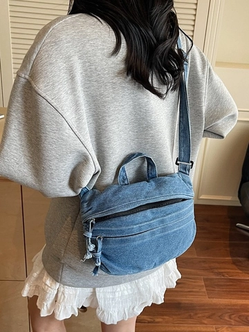Sac Bandoulière en Jean Lavé Rétro pour Femmes Grande Capacité Sac à Épaule Vintage Street Style Hobo à Main Décontracté