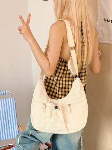 Große Nylon Halbmond Schultertasche Für Damen Casual Multi Tasche Moon Bag Mit Kleingeldbörse Verstellbarer Gurt