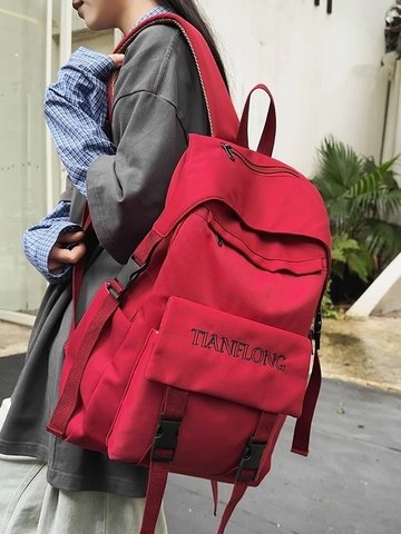 Zaino Casual in Nylon per Studenti Stile Harajuku Coreano Grande Capacità Zaino da Scuola Con Ricamo di Lettere per Unisex Quotidiano Viaggio