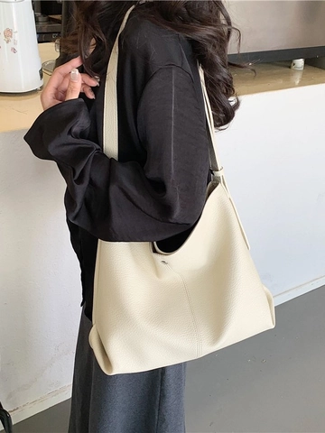 Sac Fourre-tout Vintage en Cuir PU de Grande Capacité Avec Pochette Intérieure Texture Litchi Sac à Épaule pour Femmes