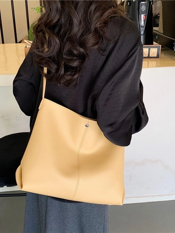 Sac Fourre-tout Vintage en Cuir PU de Grande Capacité Avec Pochette Intérieure Texture Litchi Sac à Épaule pour Femmes