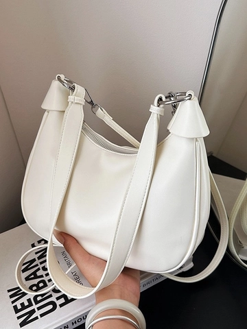 Sac à Épaule Hobo Vintage en Cuir PU pour Femmes Grande Capacité Sac Bandoulière Demi-Lune Surpiqûres Minimalistes