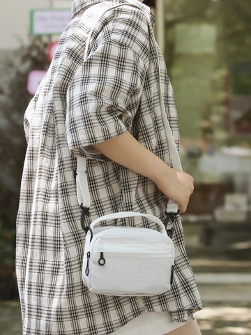 Borsa a Tracolla Leggera in Nylon da Donna Moda Trama a Griglia Borsa Quadrata con Tracolla Regolabile Pendolarismo Borsa per Cellulare Casual