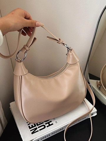 Sac à Épaule Hobo Vintage en Cuir PU pour Femmes Grande Capacité Sac Bandoulière Demi-Lune Surpiqûres Minimalistes