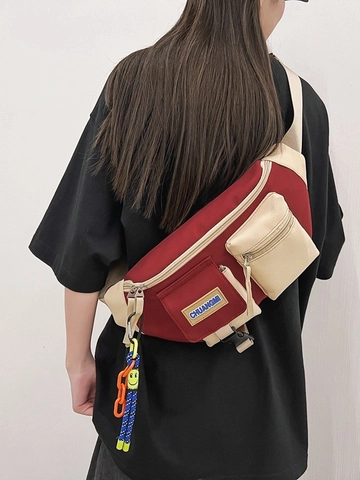 Nylon Streetwear Chest Bag For Women Men Contrast Color Multi Pocket Crossbody Bag Casual Sports Shoulder Messenger Bag