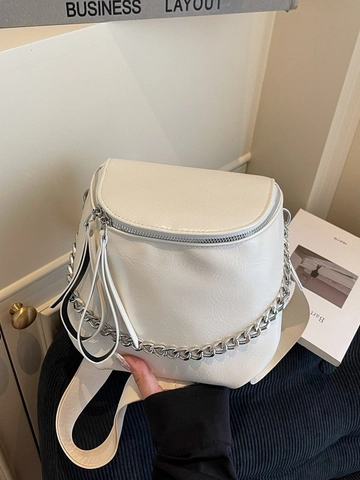 Fashion Damen PU Leder Satteltasche Mit Metallkette Breit Gurtband Lässig Schulter Umhängetasche Für Den Täglichen Gebrauch