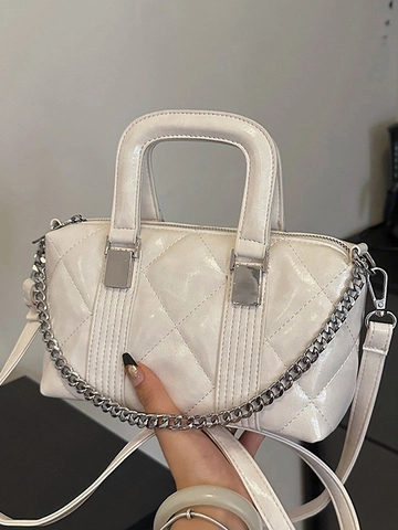 Borsa Boston da Donna in Pelle PU Trapuntata Moda Retro a Punto Rombi Catena Borsa a Mano Versatile a Tracolla a Cuscino