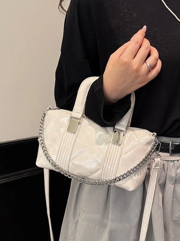 Borsa Boston da Donna in Pelle PU Trapuntata Moda Retro a Punto Rombi Catena Borsa a Mano Versatile a Tracolla a Cuscino