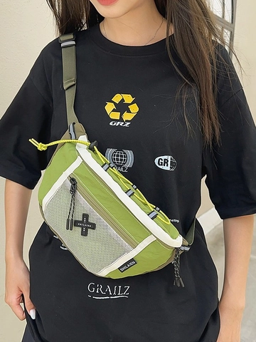 Lightweight Nylon Crossbody Chest Bag For Men Women Streetwear Sports Waist Pack With Adjustable Strap Mesh Pocket
