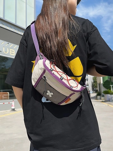 Lightweight Nylon Crossbody Chest Bag For Men Women Streetwear Sports Waist Pack With Adjustable Strap Mesh Pocket
