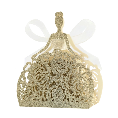 Scatole per Caramelle Glitterate Sagoma di Principessa Tagliate al Laser Con Nastri Rosa Fiore Svuotato Scatole Regalo Matrimonio