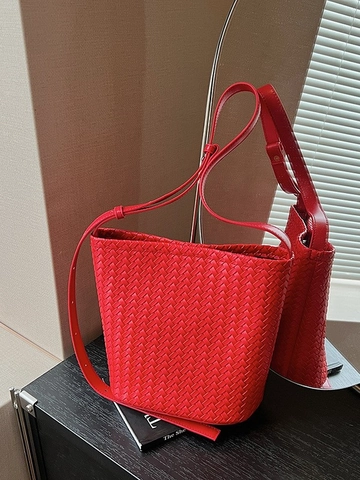Damen Modern Minimalistisch PU Gewebt Eimertasche Große Kapazität Mode Umhängetasche Lässig Täglich Pendeln Handtasche