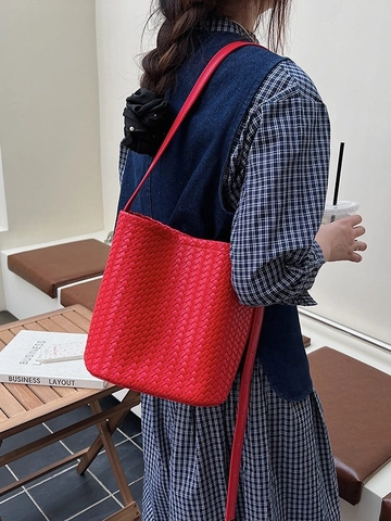Damen Modern Minimalistisch PU Gewebt Eimertasche Große Kapazität Mode Umhängetasche Lässig Täglich Pendeln Handtasche