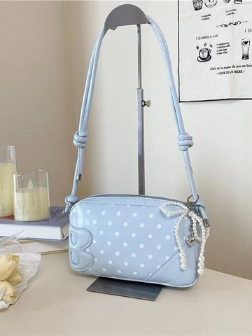 Vintage Stippenpatroon Crossbody Tas Voor Dames PU Leer Letter B Ornament Schoudertas Met Kunstparel Hanger