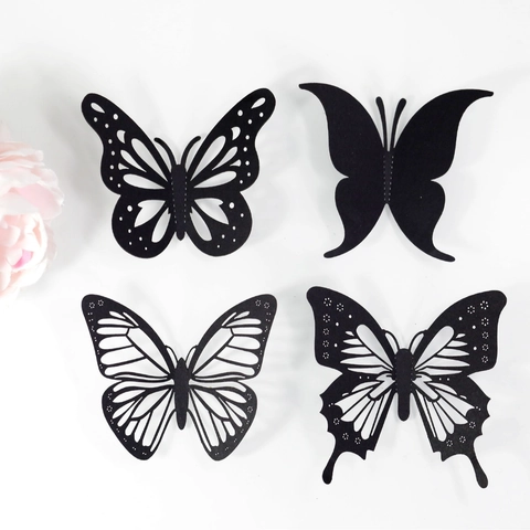 Stickers Muraux Papillon 3D Noir Découpe Laser Papier Kraft Papillons Décoratifs Autocollants Muraux Esthétiques pour Décoration Maison Fête