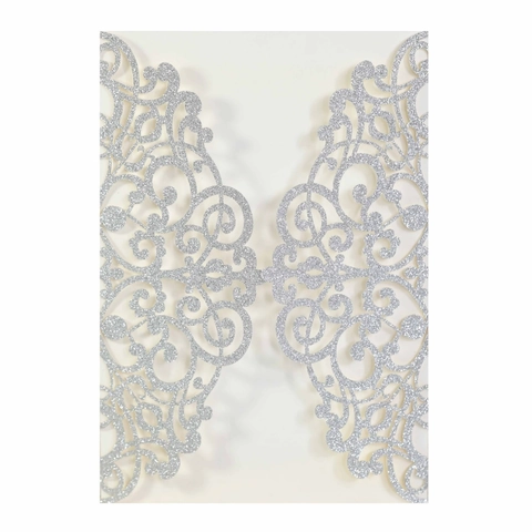 Copertina per Invito di Nozze Taglio Laser Elegante Carta Luccicante Design Floreale Traforato Supporto per Carte di Fidanzamento