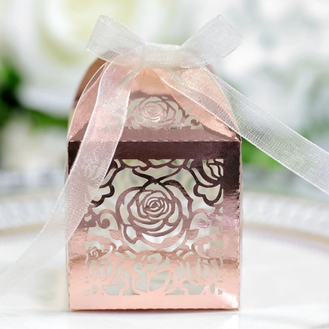 Laser Cut Hollow Rose Flower Candy Box With Ribbon Cardstock Gift Boxes For Wedding Party Valentine's Day Favor Boxes