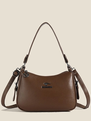 Women Minimalist Litchi Pattern PU Shoulder Bag Fashion Crescent Underarm Bag Solid Color Commute Daily Tote Bag With Single Strap