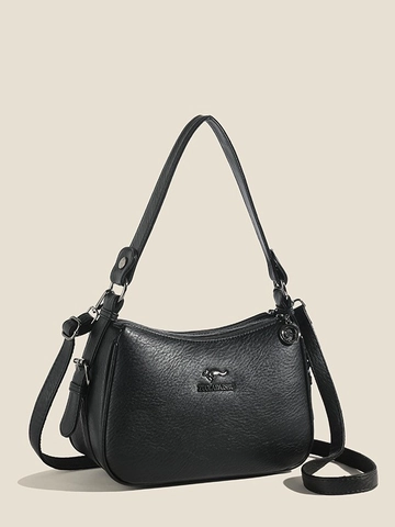 Women Minimalist Litchi Pattern PU Shoulder Bag Fashion Crescent Underarm Bag Solid Color Commute Daily Tote Bag With Single Strap