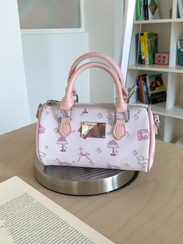 Damen Niedlich Cartoon Bär Tier Druck PU Leder Boston Tasche Kleine Zylindrische Schulter Umhängetasche Handtasche Mode Geschenk