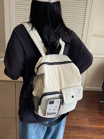 Functional Nylon Large Capacity Backpack For Women Casual Outdoor Travel Bag With Transparent Phone Pocket Multi Pocket Daypack