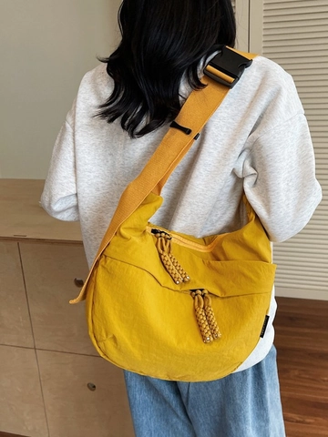 Women Large Capacity Pleated Nylon Dumpling Bag Casual Crossbody Shoulder Bag Adjustable Wide Strap Versatile Messenger Bag