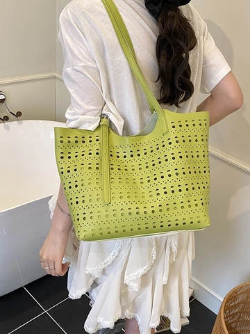 Borsa Tote da Donna Grande Capacità Intaglio Laser in Pelle PU Casual Versatile Borsa a Spalla Borsa da Shopping Versatile