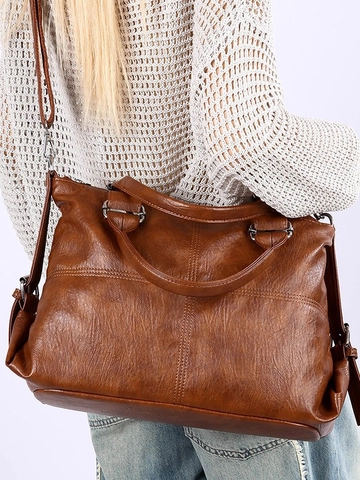 Women Large Capacity PU Leather Tote Bag Fashion Retro Shoulder Crossbody Handbag For Work Daily Commute Versatile Bag