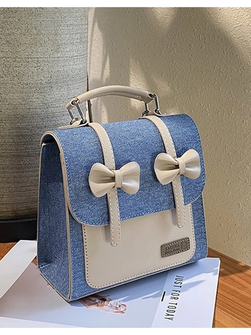 Mochila Mini de Cuero de PU a la Moda para Mujer Con Lazo Dulce Empalme Bloque de Color Estilo Universitario Bolso de Mano Pequeño