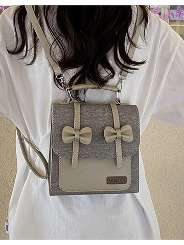 Mochila Mini de Cuero de PU a la Moda para Mujer Con Lazo Dulce Empalme Bloque de Color Estilo Universitario Bolso de Mano Pequeño