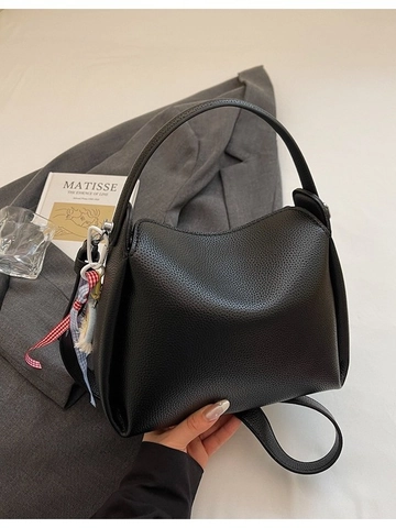 Sac Seau en Cuir PU Style Français pour Femmes Grande Capacité Grain de Litchi Rétro Sac à Bandoulière Unique Avec Pendentif Sac à Main Minimaliste Mode Quotidien