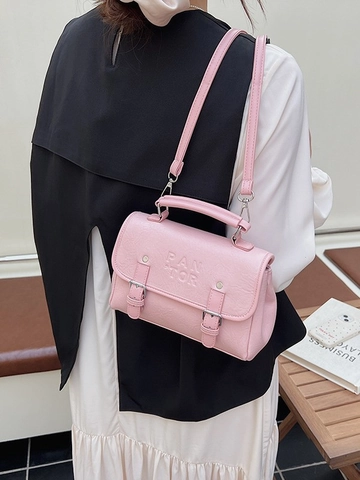 Vintage PU Leather Square Shoulder Bag For Women Retro Debossed Logo Contrast Color Stitching Handbag Fashion Crossbody Bag