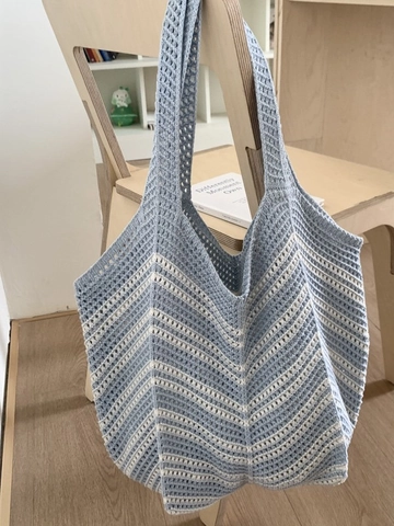 Damen Große Kapazität Gewebe Gewebt Schultertasche Hohl Gestrickt Streifen Tragetasche Für Strand Urlaub Lässig Mode Häkeltasche