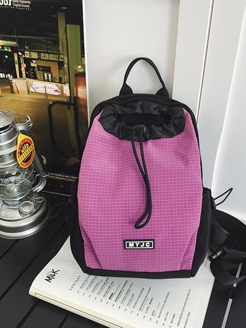 Mini Sac à Dos en Nylon Imperméable à Grille pour Femmes Hommes Décontracté Cordon de Serrage Sac de Poitrine Sac Bandoulière Mode Voyage Petit Sac de Jour
