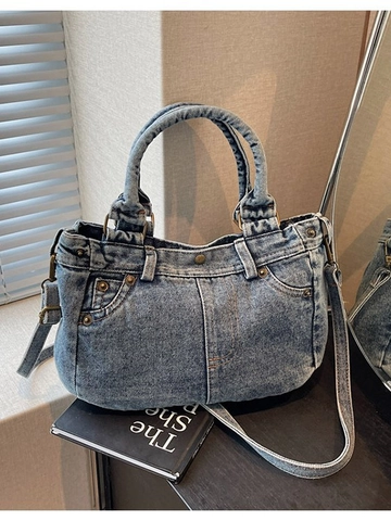 Bolso Tote de Mezclilla Vintage para Mujer Gran Capacidad Bolso de Hombro de Jeans Lavados Con Correa Ajustable Bolso Casual