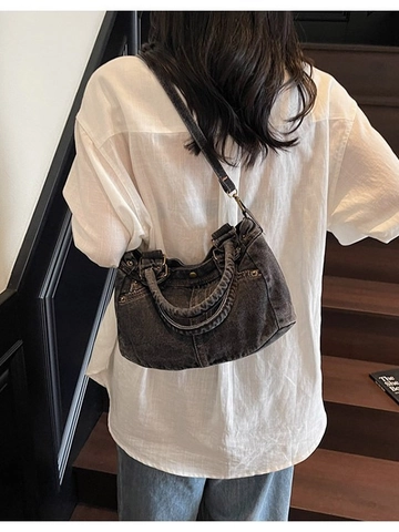 Bolso Tote de Mezclilla Vintage para Mujer Gran Capacidad Bolso de Hombro de Jeans Lavados Con Correa Ajustable Bolso Casual