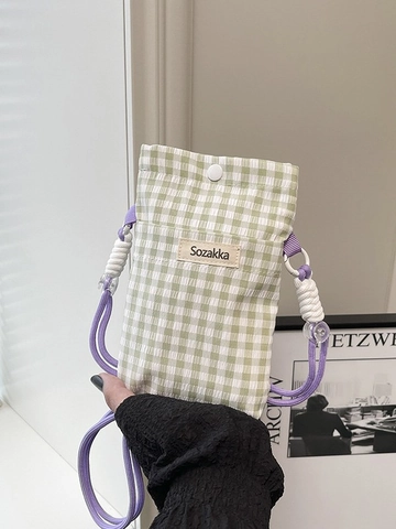 Dames Gingham Geruite Mobiele Telefoontas Polyester Stof Mini Schoudertas Crossbody Tas Met Verstelbare Geweven Riem Voor Dagelijks Gebruik