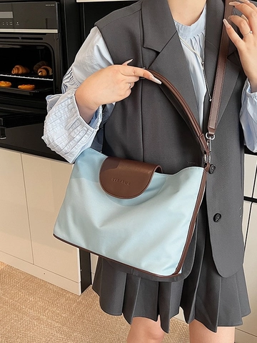 Bolso de Hombro de Gran Capacidad para Mujer Cuero PU Bolso Tote Retazos Color de Contraste Moda de Verano para Uso Diario
