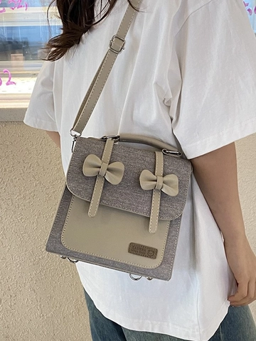 Mini Sac à Dos Rétro en Denim et Cuir PU pour Femmes Patchwork Mode Nœud Décoratif Petit Sac d'École à Main Voyage Filles
