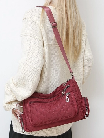 Women Nylon Quilted Crossbody Bag Multi-Pocket Lightweight Waterproof Shoulder Bag Casual Mother Messenger Purse Bag