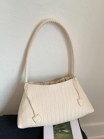 Borsa a Spalla Intrecciata in Pelle PU di Grande Capacità Per Donna Moda Minimalista Borsa Tote Coulisse Hobo
