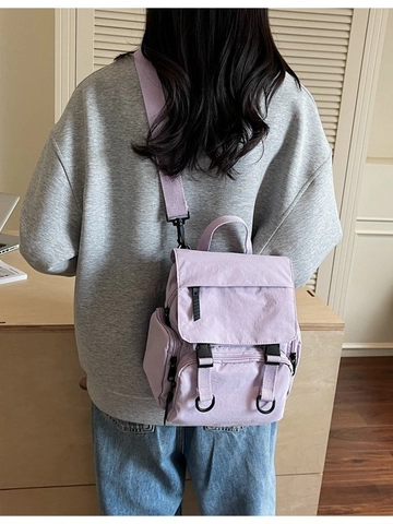 Mini Backpack Nylon Multi Pocket Double Buckle Flap Shoulder Bag Casual Travel Minimalist Japanese Style For Women
