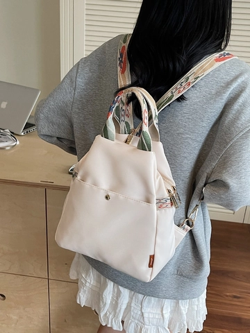 Women Waterproof Nylon Backpack With Ethnic Pattern Straps Large Capacity Fashion Commuter Shoulder Bag For Daily Travel