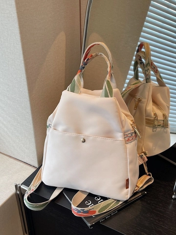 Women Waterproof Nylon Backpack With Ethnic Pattern Straps Large Capacity Fashion Commuter Shoulder Bag For Daily Travel