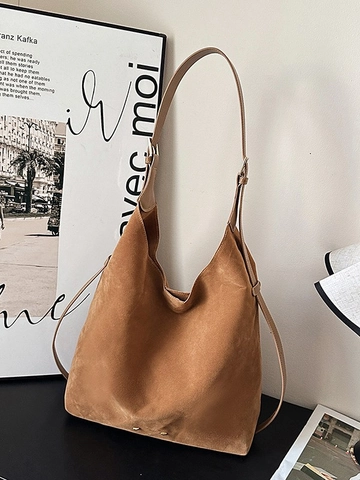 Bolso de Hombro de Gamuza Retro para Mujer Bolso Tote Hobo de Gran Capacidad Bolso de Axila Minimalista Para Conmutar Con Correa Ajustable